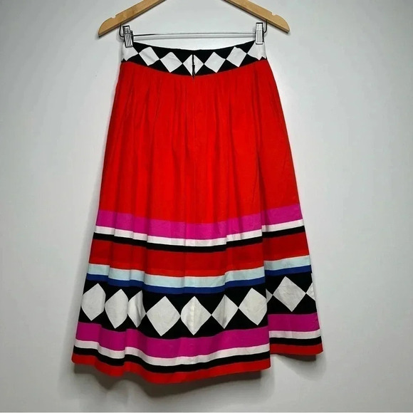 Kate Spade Geo Border Poplin Midi Skirt Size 0 - Picture 9 of 13